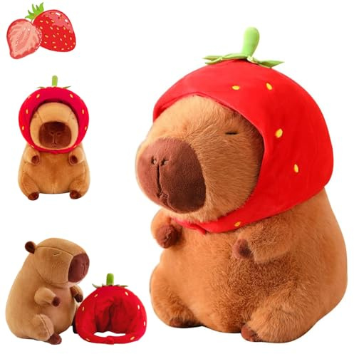 HBSFBH - Juguete de peluche de Capybara, 23 cm, muñeca Ca-pybara con fresas, Cap-ybara peluche, PE-luche Capy-bara, animal de pelu-Che Capyb-Ara, Peluc-he Capyba-ra de simulación, regalo para niños y