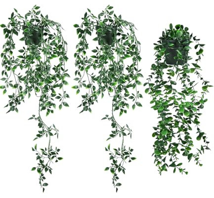 3 Stück Hängepflanze Künstlic,Künstliche Pflanzen,Künstliche Hängepflanzen,Plastikpflanzen,Künstliche Pflanzen Wie Echt,mit Töpfen,56-80cm Lang,für Garten Hochzeit Party Wanddekoration,Zimmer Deko
