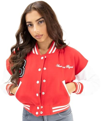 Divadames Womens Varsity(White) Jacket Ladies Letterman Baseball Jacket (UK, Numeric, 12, Regular, Regular, Red)
