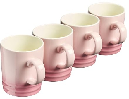 Cooks Professional 4 Piece Colourful Stoneware Mug Set | Tea Coffee Hot Chocolate Drinking Cups | Microwave Dishwasher Refrigerator Freezer Safe | 350ml Capacity | Pink