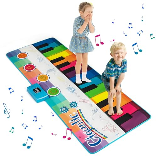COSTWAY Kids Piano Mat, Floor Music Dance Mats with 8 Instrument Sounds, 24 Keys, Built-in Music, Large Touch Play Musical Carpet for Boys Girls (181 x 81cm)