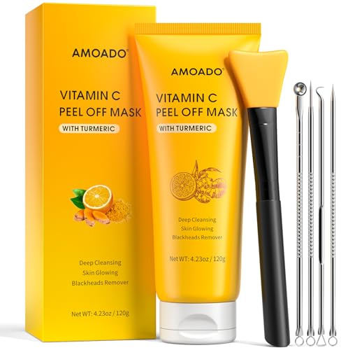 Maschera per il viso alla curcuma C, per la rimozione dei punti neri, per uomini e donne, maschera per punti neri, pori e controllo dell'olio con estrattore brufoli e spazzola, 120 g