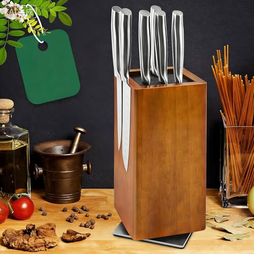 Bloque magnético para cuchillos sin cuchillo, giratorio 360°, soporte magnético para cuchillos de madera de acacia, bloque de cuchillos de alta calidad, organizador con inserto de cerdas, soporte para