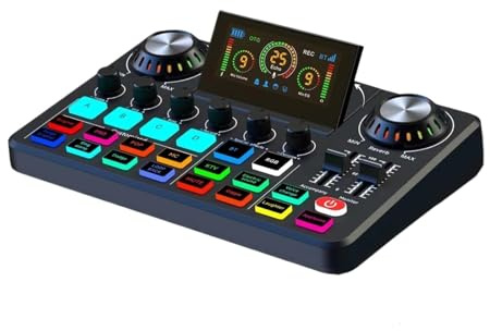 Livestreaming ljudkortssats med RGB-mixerkonsol, USB Bluetooth-ljudgränssnitt med 48 V Phantom Power, DJ-effekter röstväxlare för smartphone och PC-inspelning