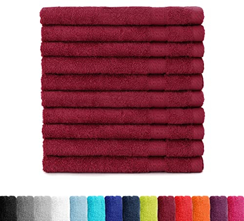 BaSaTex - Handtuch Set für Gäste 10er Pack - Frottee-Handtücher mit Aufhängeschlaufe aus weicher Baumwolle in 30x50cm - Waschtücher für Gäste Öko-Tex Made in Green Zertifiziert - Bordeaux