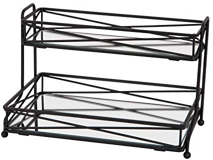 Home Details Mirrored, Perfect for Perfumes, Jewelry, Makeup, Cosmetic Organizer, Stylish Decor in Matte Black 2 Tier Vanity Tower