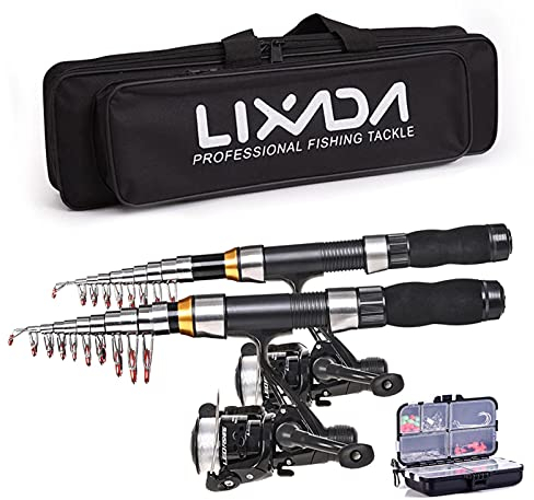 Lixada Angelrute Rolle Combo Komplettset 2.1m / 2.3m Teleskop Angelrute Spinnrolle Set mit Haken Soft Lures Barrel Swivels Aufbewahrungstasche