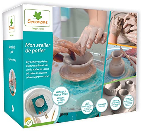Sycomore Mon Tour De Potier - Jeux Manuels pour Enfants De Poterie Argile Autodurcissante, Atelier Creatif De Moulages Et Activité Manuelle Adulte, Kit De Loisir Moulage, Pottery Activite Enfant