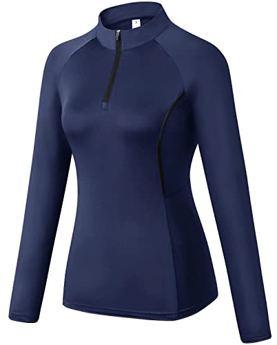 Sillictor 1/4 Half Zip Running Top Women Long Sleeve T Shirts Thermal Ski Base Layer Womens Sports Tops Gym Hiking Cycling Climbing Base Layers Breathable High-Wicking Durable Soft Navy 92506 2XL