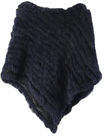 WSPDSD Vraie fourrure tricotée poncho gilet mode Wrap manteau Vtg châle dame fourrure naturelle fête de mariage en gros - 2 bleu marine, taille unique, (WSPDSD20211131)