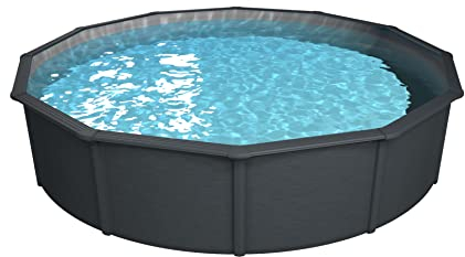 Steinbach Stahlwandpool Set Nuovo de Luxe II – 012161G – Ø 550 x 120 cm – Robuster Pool in Anthrazit für bis zu 25.600 l Wasserinhalt – Mit winterfester silbergrauer Innenfolie und zahlreichem Zubehör