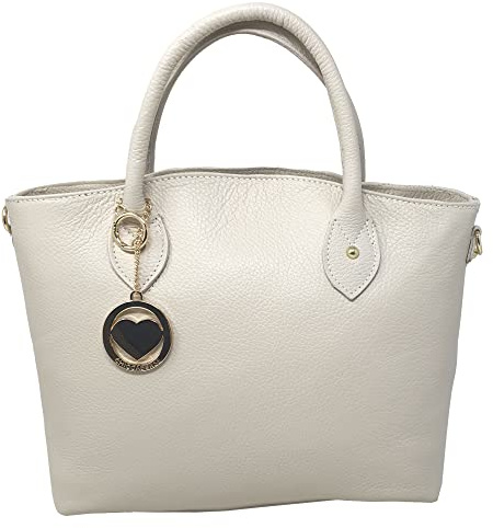 Chicca Borse Borsa a Mano in Vera Pelle Made in Italy 35x28x11 cm (Dollaro Beige)