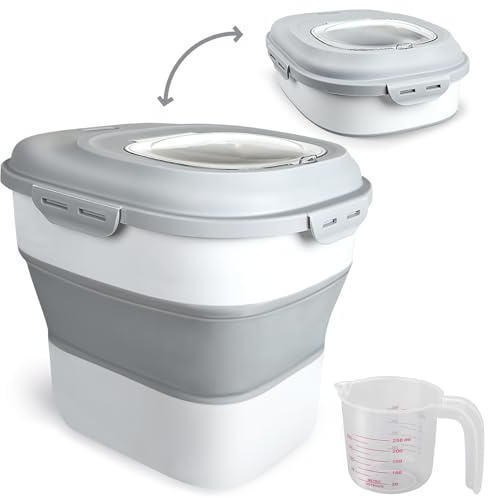 Viretec Cereal Rice Storage Containers, 20 to 50Lbs Collapsible Dry Food Dispenser Bins with Airtight Flip Lid Rolling Wheel, Kitchen Pantry to Store Sugar Flour, Dog Pet Cat Food Holder Container