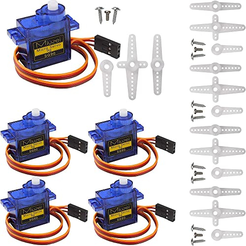 Miuzei 9G Micro: Servo - Motor für RC Robot Arm/Hand/Gehen Hubschrauber Boot Flugzeug Helikopter Auto Fahrzeugmodelle Steuerung mit Kabel, Mini Micro Motor Servos Modellbau für Arduino (5 *Blau)