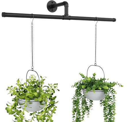 Bamworld Jardinières à suspendre pour plantes d'intérieur en forme de T - Support de plante à suspendre pour fenêtre d'intérieur - Étagère murale au plafond - Tige noire pour décoration murale de