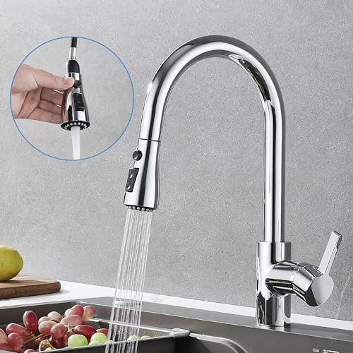 ZHUGE Wasserhahn Küche, Hochdruck Küchenarmatur mit Herausziehbarer Brause Ausziehbar Armatur, 360° Edelstahl Grad Schwenkbare Spültischarmatur für Doppelspülspecken, Chrom