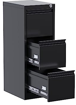 Super Metal Vertical File Storage Cabinet with Lock, 3 Drawer, Office/Home Steel for Letter/Legal Size, Assembly Required (Black)