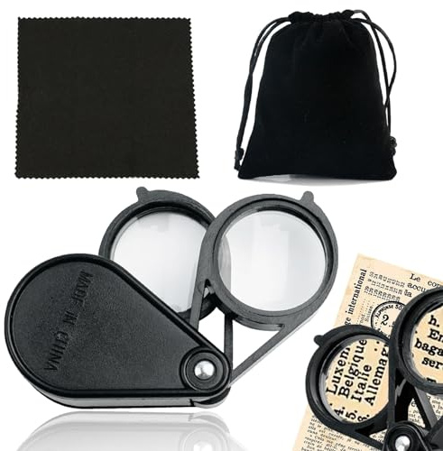 KUBDPQOR Lupa, 10/20x Lupas, Lupa de Bolsillo, Lupas de Gran Aumento Plegable para Lectura, Lupa Relojero y Joyería Lupa, Portátil Especial para Niños para Observar Insectos