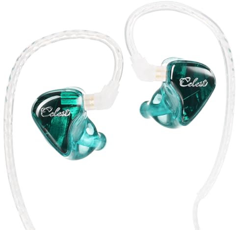 QOA Celest WyvernGreen 10 mm LCP-drivrutin i öronmonitorhörlurar, HiFi-trådbundna öronsnäckor, spelöronsnäckor, IEM-hörlurar med handritad frontplatta, avtagbar kabel för musiker ljudfil sångare DJ