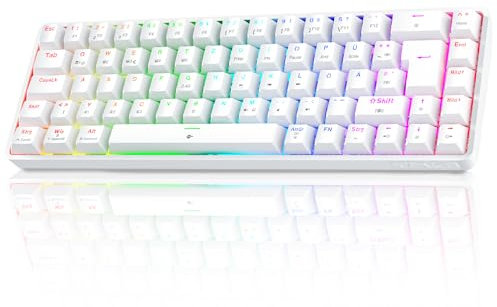 TMKB T68 Gaming Tastatur,60% Kabellos Mechanische RGB Tastatur mit Bluetooth/2.4G/Typ-C,Compact 68 Tasten Anti-Ghosting,Deutsches QWERTZ Layout,Red Linear Switch,weiße