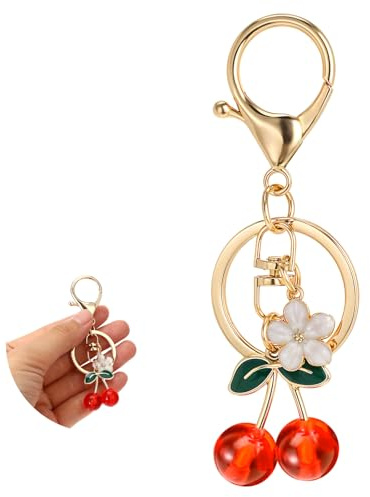 Piriuuo Glitter Cherry Bag Charm, Cute Cherry Keychain Purse Charms with Key Ring and Clip Cherry Charm Keychain for Handbags Cherry Accessories for Car Keys Women Girls