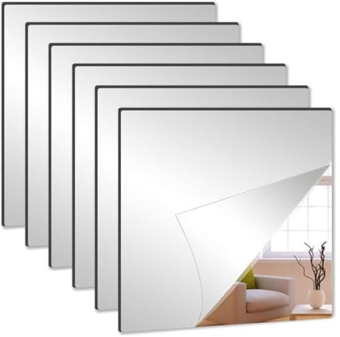 6 Pezzi Specchio Adesivo Murale, Specchio Adesivo Rettangolare, Specchio Acrilico Adesivo Murale, Decorazione Murale, Specchio Appiccicoso per Piastrelle Murali, 15 x 15 cm