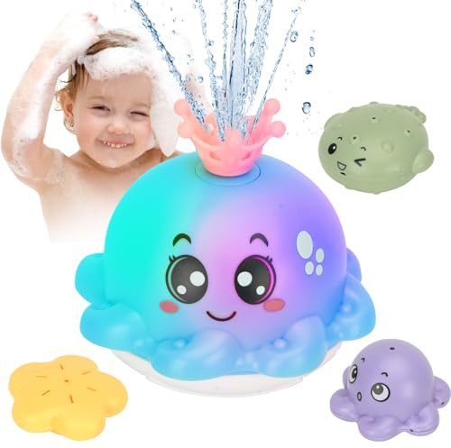 Withosent Juguetes Baño Bebe, Pulpo LED Juguetes Bañera Niños, Inducción Automático Aspersor Regadera Baño, Juguete Bañera Niños y Niñas para 1-6 Año