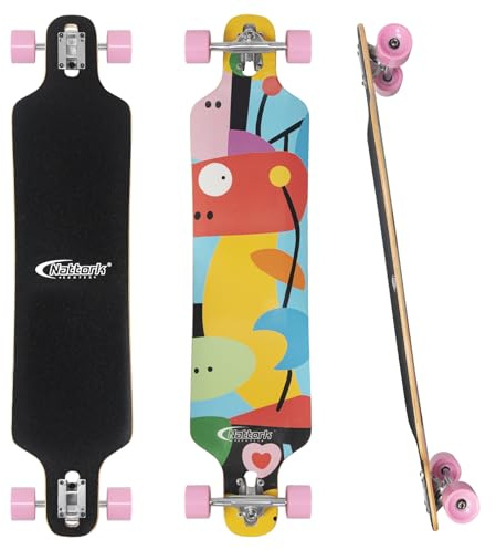 Nattork Longboard Cruiser de 106,7 cm Complet à 8 plis en érable canadien dur pour le déplacement, le carving et la descente avec outil en T, conçu pour adultes, adolescents et enfants