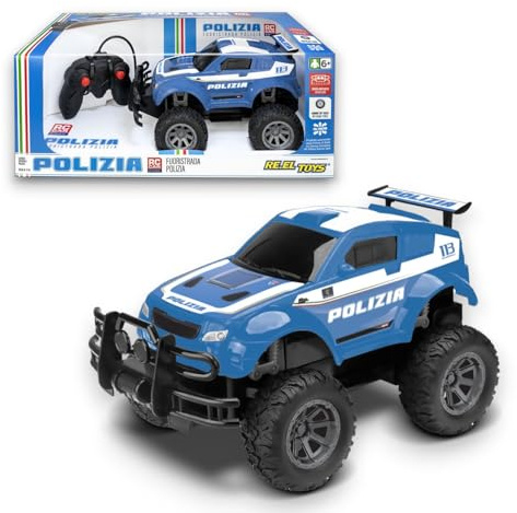 REEL TOYS Fuoristrada Radiocomandato Polizia Scala 1:18 con Telecomando 27 MHz – Auto RC Fuori Strada con Grandi Ruote, Dettagli Realistici e Licenza Ufficiale – Giocattolo per Bambini 6+