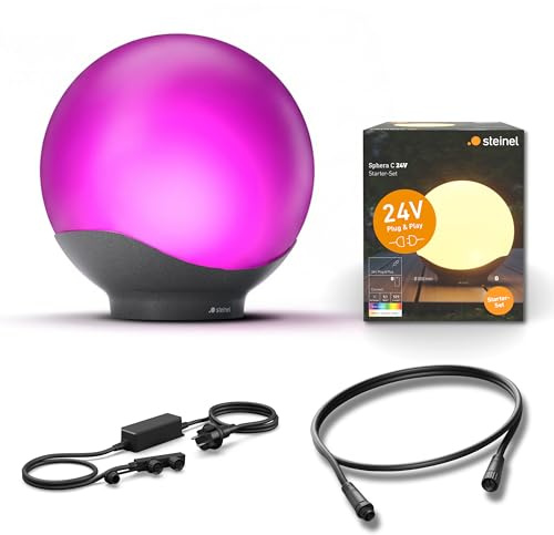 Steinel Kit de Inicio con lámpara esférica Sphera C 24 V Ø 30 cm, Incluye 1 lámpara esférica, Fuente de alimentación de 35 W y Cable de 1 m, 16 Millones de Colores, Control Mediante App, Plug & Play