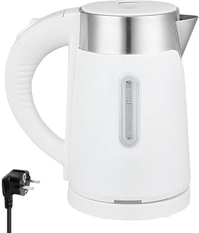 Hervidor de agua de viaje pequeño, 0,8 L, acero inoxidable, hervidor de agua pequeño, 600 W, mini hervidor de agua, base con función de almacenamiento para el cable de alimentación, tetera de acero