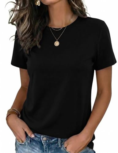 Demegimi T Shirt Femme Col V Manches Courtes Basique Leger Haut Ample Ete | Top Femme Chic - Blouse Ete - Loisirs Plage Maison Bureau - Tissu Doux Respirant - Printemps Ete Femme S-XXL