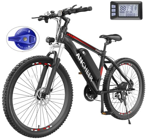 ANCHEER 26 Electric Bike for Adults, Peak 750W Ebike, 20/22MPH Electric Bicycle with 48V 374Wh / 48V 499Wh Battery(3H Fast Charge), LCD Display, Front Suspension, UL2849 Compliant, Red Gladiator