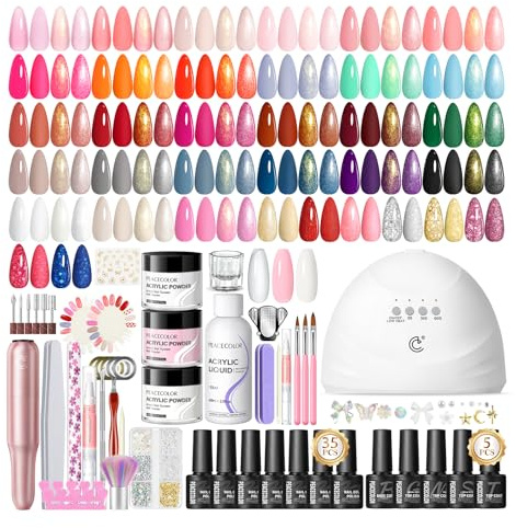 PEACECOLOR Gel Nail Polish Set & Acrylic Nail Kit - 35 Colors Gel Polish 3 Acrylic Powders U V Lamp Nail Drill Full Manicure Tools for DIY Nail Art at Home Gift for Women Beginners Professionals