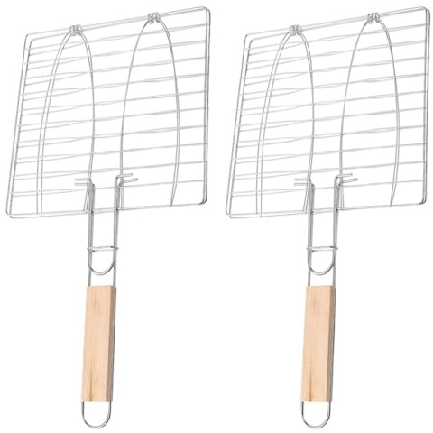 HINTRMENT Cestas Metálicas para Parrilla de Barbacoa 2 Piezas, Rejilla de Malla Estilo Clip para Asar Pescado y Carne, Tamaño Portátil para Camping y Reuniones al Aire Libre