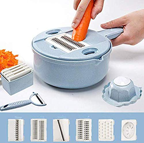 Adjustable Vegetable Slicer Mandala Slicer Multi-Function Food Cutting Machine with 4 Interchangeable Stainless Steel Blades with Egg Yolk Separator Colander Vegetable Chopper