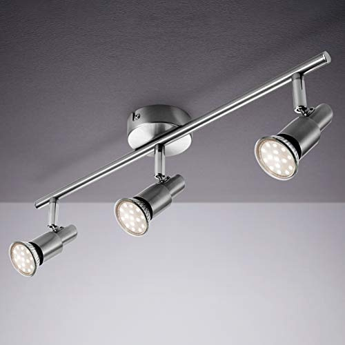 IMPTS LED Deckenstrahler 3 flammig, Deckenleuchte Wohnzimmerlampe Deckenspot Schwenkbar lamp, inkl. 3 x 3W Leuchtmittel GU10 Warmweiß Matt Nickel
