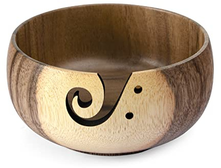 Ciotola per Filati, Little World 15x8cm Yarn Bowl Ciotola Uncinetto di Legno Filato per Lavorare a Maglia, Prevenire I Grovigli, Accessori per Uncinetto e Maglia Regalo per Amanti del Lavoro