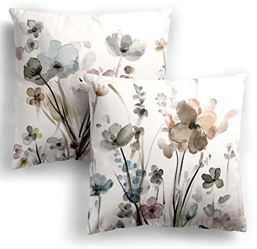 LUEAXRG Blumen Kissenbezüge Set mit 2 Kissenbezügen 45 x 45 cm Moderne abstrakte Blumen Aquarellmalerei Dekorationskissenbezüge quadratisch weich Bauernhaus Kissenbezüge für Couch Sofa Bett Auto