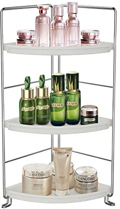 Gdraco Scaffale angolare per doccia a 3 livelli, a forma di ventaglio, facile da montare, organizer da bagno da bancone, organizer multifunzionale mobile per cucina, camera da letto, soggiorno,