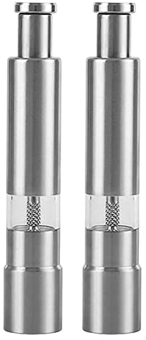 MUMIAO Macina sale e pepe, macinino manuale in acciaio inox, macinapepe con piano a pulsante, base e asta in acciaio inox, 1 pezzo