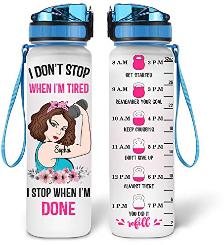 Hyturtle Personalized I Don't Stop When I'm Tired Fitness 32Oz 1Liter Motivational Water Bottle, Customized Name With Time Marker Gifts For Women Gifts For Gym Lovers On Birthday, Anniversary