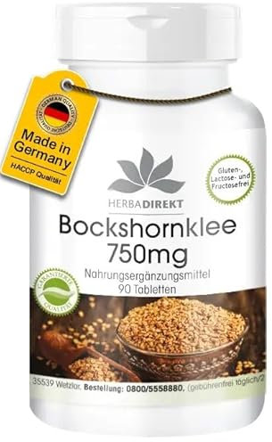 Bockshornklee-Extrakt 750 mg - 90 Tabletten - 50% Saponine - hochdosiert - vegan | HERBADIREKT - Deutsche Apothekenqualität