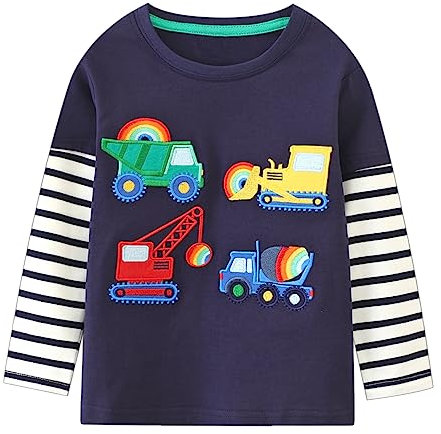Toddler Boys Long Sleeve T-Shirt Kids Bulldozer Truck Tops Cotton Tee Shirts Outfits for Age 3-4 Years