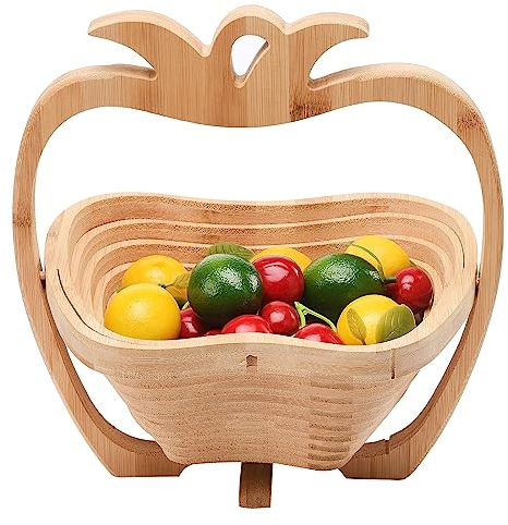 BEIJIALY Corbeille de Fruits en Bois Pliable, Cadeau de Fruits Secs, Support de Pain et Légumes en Bambou, Bol (Ananas)