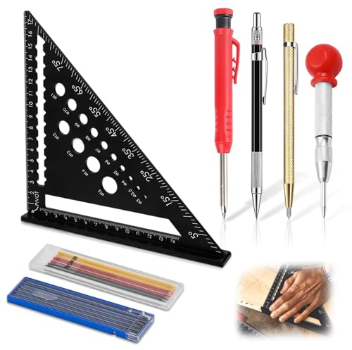 Escuadra Carpintero 180mm, Escuadra de Carpintero Multifunción, Regla Triangular Profesional Carpintero, Triángulo de Carpintería Engrosado 45-90 Grados, para Medir, Marcar, Cortar