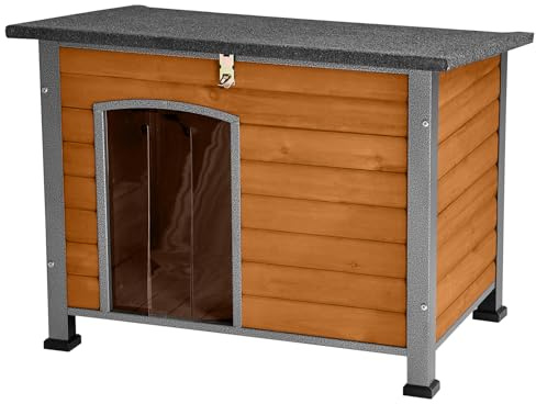 Suumerpety Indoor Outdoor Dog House,Anti-Chewing Iron Frame Dog Kennel,Wood Warm Pets Home,Weatherproof Outside Shelter for Feral Animal 33.5 (L) X 22 (W) X 25.2 (H) Brown