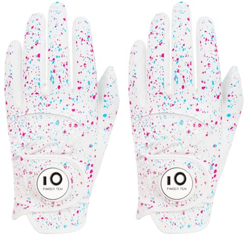 FINGER TEN Golf Gloves Men Left Hand for Right Handed Golfer Resistant Grip Weathersof Value 2 Pack, Men’s Golf Glove Relaxgrip Hot Wet Weather Durable Breathable for Perfect Swing (Blue, M/L)
