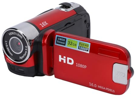 PUSOKEI Videokamera 1080P 16MP, Digitalkamera Recorder mit 16 fachem Digitalzoom, Anti Shake, Fülllicht, Selfie, Loop Auf nahme, 2,4 Zoll Farbbildschirm, Digitaler Camcorder für