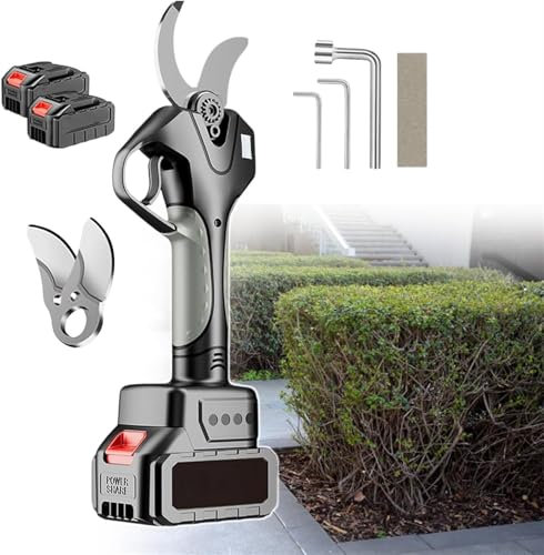 Electric Pruning Shears with Extension Pole, Electric Secateurs Rechargeable Cordless Tree Pruner for Tree Trimming, Rechargeable Battery Operated Branch Cutter MAX 45mm Cutting Diameter(2battery)